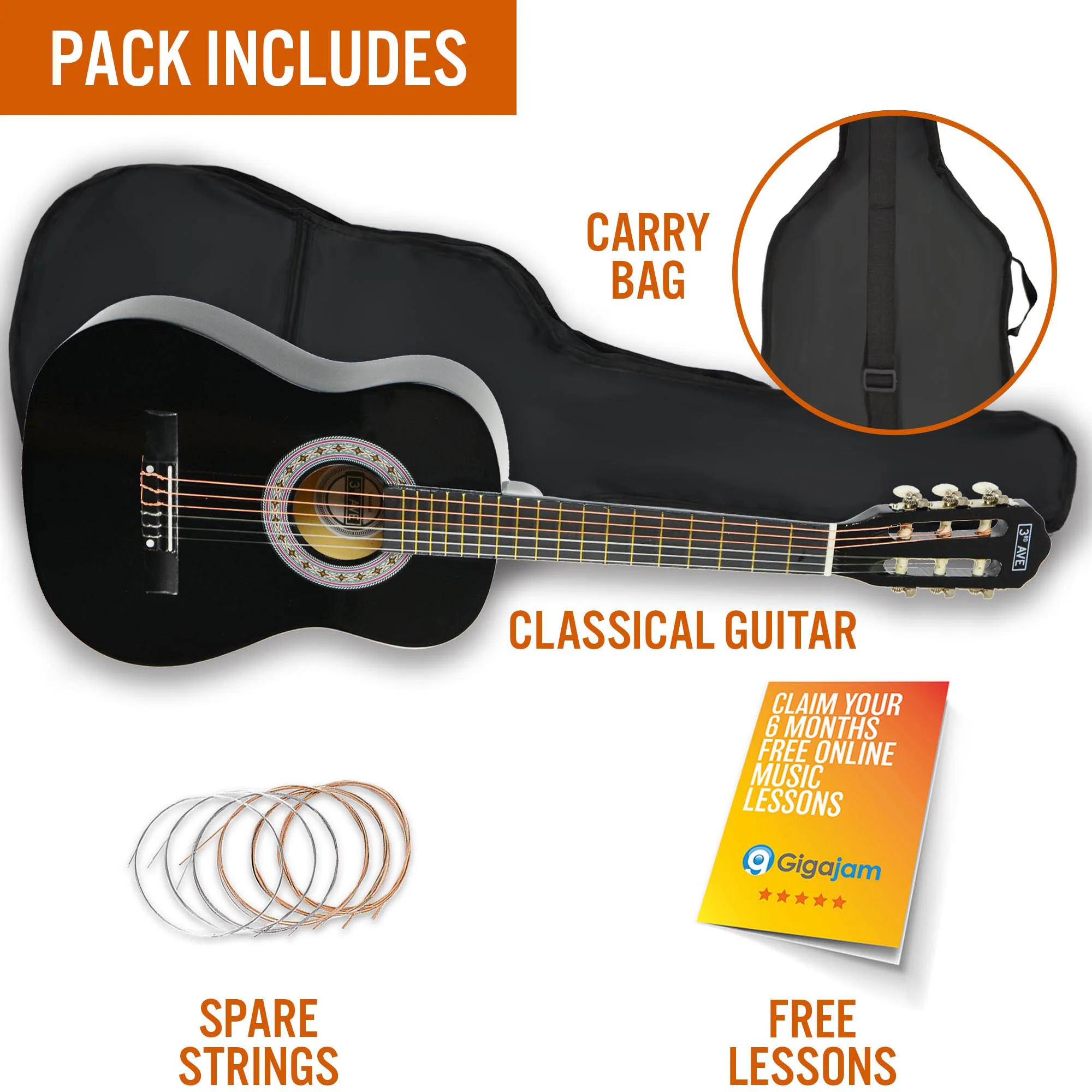 3rd Avenue 1/2 Size Classical Guitar Pack - Image 16