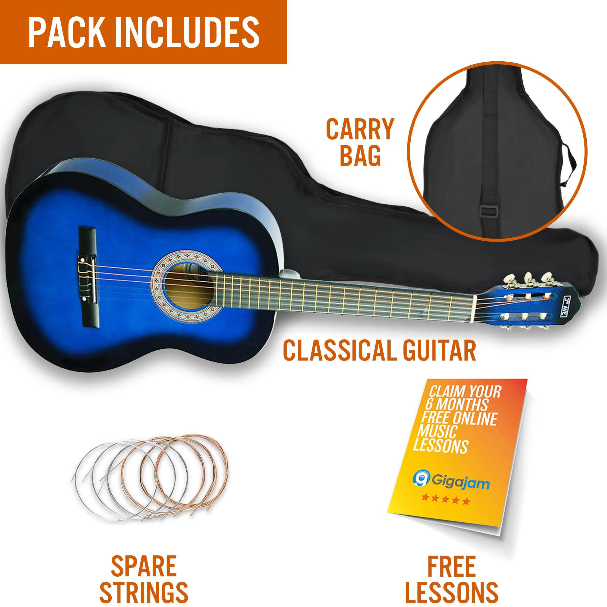 3rd Avenue 3/4 Size Classical Guitar Pack - Image 12