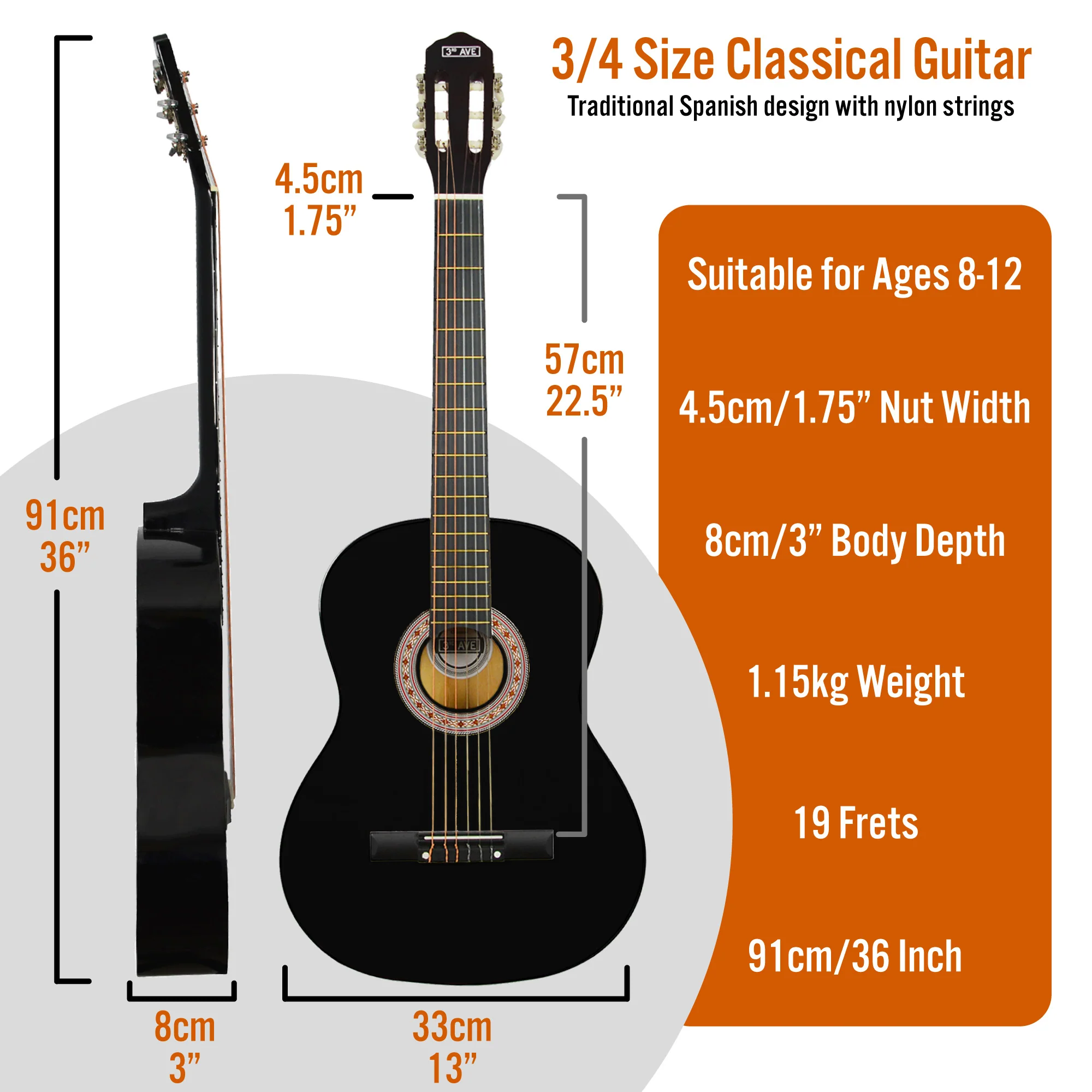 3rd Avenue 3/4 Size Classical Guitar Pack - Image 16