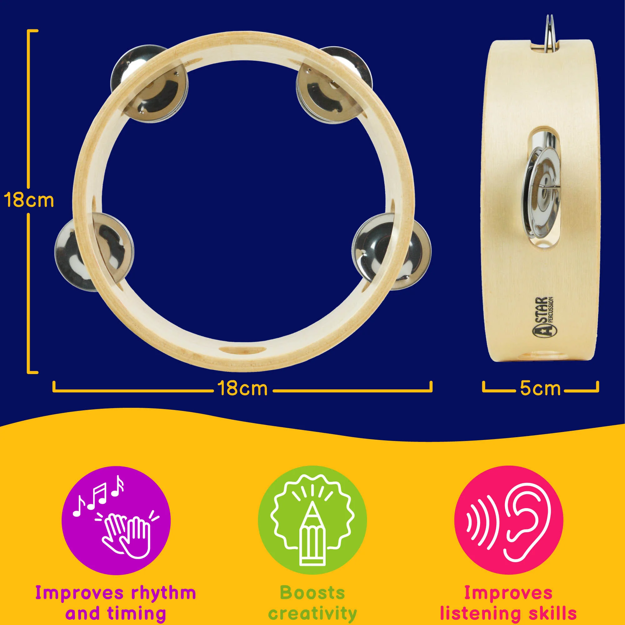 A-Star Headless Tambourine - 6 Inch  - Pack of 10 - Image 3