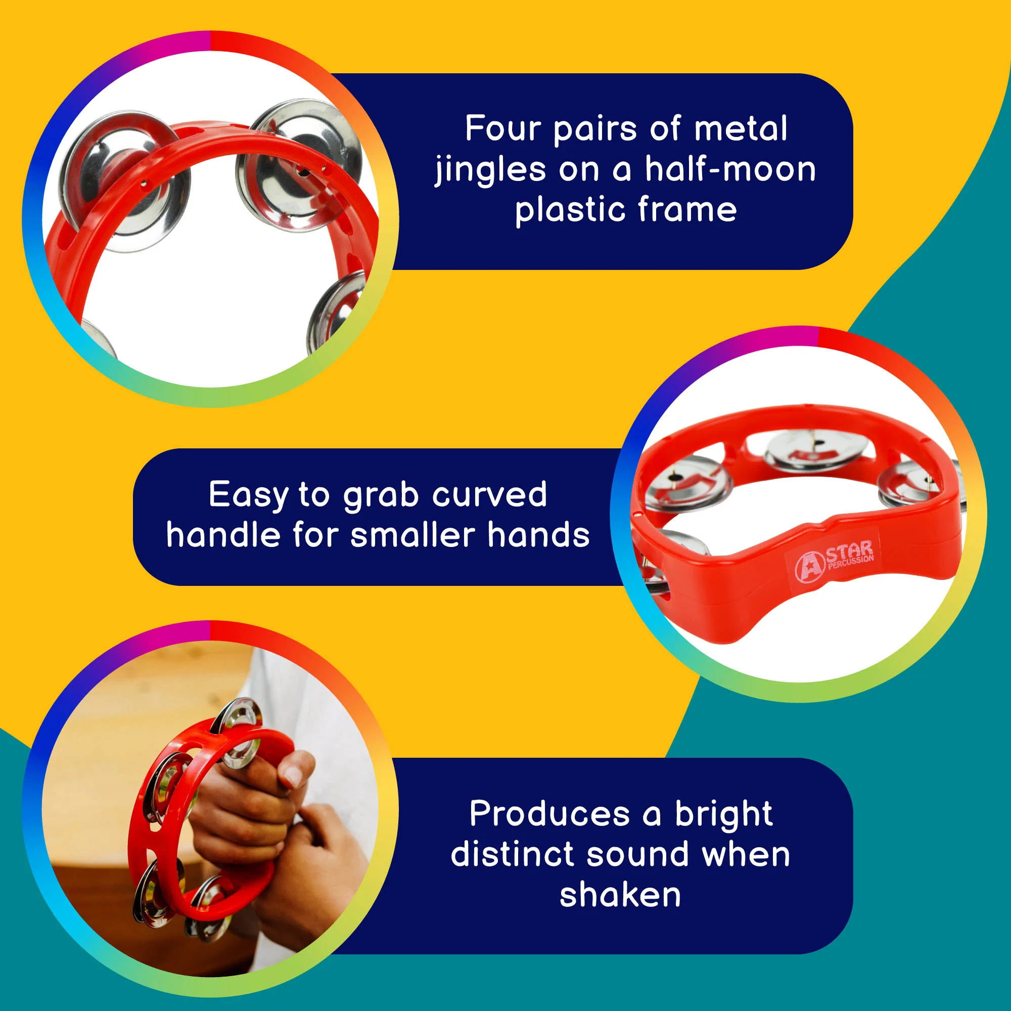 A-Star Mini Tambourine - Red (Pack of 6) - Image 3
